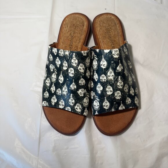 KELSI DAGGER BROOKLYN Ruthie printed leather flat slide sandal faces 6.5 - Picture 15 of 16